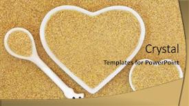  Presentation with porcelain - Theme having bulgur wheat super food in heart shaped bowls and porcelain spoon forming an abstract background background and a yellow colored foreground