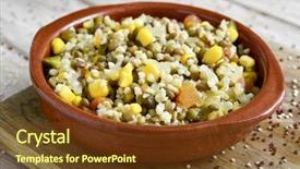 Presentation with sweet corn - Slide set with bowl with a bulgur salad background and a tawny brown colored foreground
