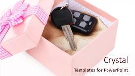  Presentation with car sales - Slide set featuring sales alarm systems - car keys in present box background and a lemonade colored foreground