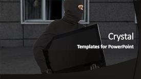  Presentation with monitor computer - Colorful presentation theme enhanced with burglar alarm - thief with balaclava stealing computer backdrop and a dark gray colored foreground