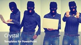  Presentation with computer hacker - Slides having burglar hacker using a computer background and a ocean colored foreground