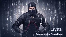  Presentation with hand tools - Presentation design consisting of burglar in action with encoded background and a navy blue colored foreground