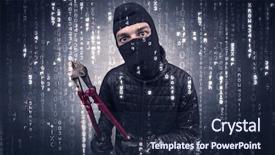  Presentation with hair tools and hairdressing concept - Amazing PPT theme having burglar in action with encoded backdrop and a wine colored foreground