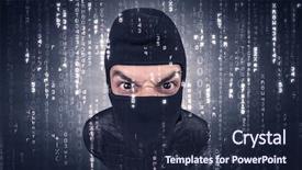  Presentation with hand tools - PPT theme having burglar in action with encoded background and a wine colored foreground