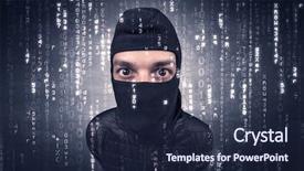  Presentation with hand tools - PPT theme having burglar in action with encoded background and a navy blue colored foreground