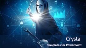  Presentation with database - Presentation theme enhanced with burglar in dark secured database background and a navy blue colored foreground