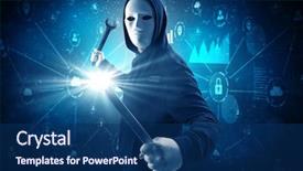  Presentation with database - Cool new PPT theme with burglar in dark secured database backdrop and a navy blue colored foreground