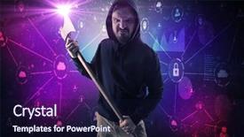  Presentation with database - Presentation design having armed burglar in dark secured database network cloud and report concept background and a wine colored foreground