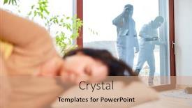  Presentation with sleeping - Cool new presentation design with burglar in robbery with a sleeping woman in the house backdrop and a coral colored foreground