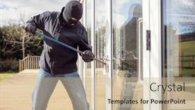  Presentation with breaking through - Audience pleasing presentation theme consisting of burglar-or-thief-breaking backdrop and a soft green colored foreground