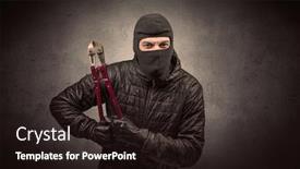  Presentation with clothes - PPT layouts featuring burglar standing in black clothes and balaclava on his head background and a wine colored foreground