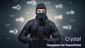  Presentation with hand tools - PPT theme consisting of burglar standing with tools in his hand background and a wine colored foreground