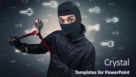  Presentation with hand tools - Cool new presentation theme with burglar standing with tools in his hand backdrop and a wine colored foreground