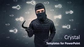  Presentation with hand tools - Colorful PPT theme enhanced with burglar standing with tools in his hand backdrop and a wine colored foreground