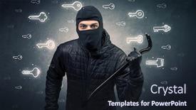  Presentation with hand tools - Audience pleasing slide deck consisting of burglar standing with tools in his hand backdrop and a wine colored foreground