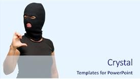  Presentation with face mask - PPT layouts with burglar terrorist woman wearing balaclava background and a  colored foreground