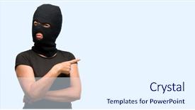  Presentation with lawyer client meeting wearing mask - PPT layouts enhanced with burglar terrorist woman wearing balaclava background and a  colored foreground