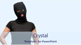  Presentation with happy sad mask - PPT layouts consisting of burglar terrorist woman wearing balaclava background and a  colored foreground
