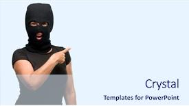  Presentation with new client interview wearing mask - Slides having burglar terrorist woman wearing balaclava background and a white colored foreground