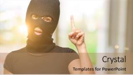  Presentation with wow - Beautiful PPT theme featuring burglar terrorist woman wearing balaclava backdrop and a coral colored foreground