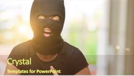  Presentation with ski - Colorful theme enhanced with burglar terrorist woman wearing balaclava backdrop and a tawny brown colored foreground