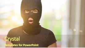  Presentation with lawyer client meeting wearing mask - Slides featuring burglar terrorist woman wearing balaclava background and a tawny brown colored foreground