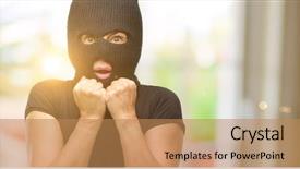  Presentation with panic - Theme consisting of burglar terrorist woman wearing balaclava background and a  colored foreground