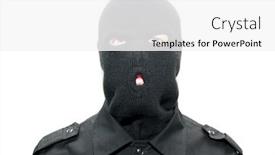  Presentation with new client interview wearing mask - Presentation theme enhanced with hijack - burglar wearing a ski mask background and a white colored foreground