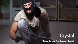  Presentation with crime - PPT layouts featuring burglar wearing balaclava mask background and a dark gray colored foreground