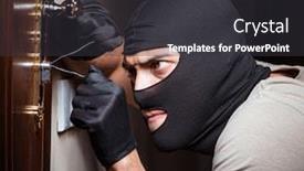  Presentation with crime - Beautiful PPT theme featuring burglar wearing balaclava mask at crime scene backdrop and a dark gray colored foreground
