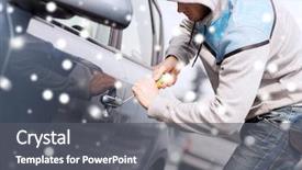  Presentation with crime - Audience pleasing slides consisting of burglary concept - thief breaking car backdrop and a dark gray colored foreground