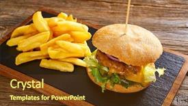  Presentation with potato chips - Colorful PPT layouts enhanced with burguer and french fries potato backdrop and a tawny brown colored foreground