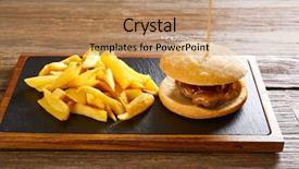  Presentation with wood chips - Theme featuring burguers - burguer and french fries potato background and a coral colored foreground