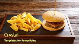  Presentation with wood chips - Theme featuring burguers - burguer and french fries potato background and a  colored foreground