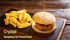  Presentation with wood chips - Audience pleasing PPT theme consisting of burguers - burguer and french fries potato backdrop and a tawny brown colored foreground