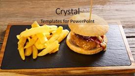  Presentation with wood chips - Slide deck featuring burguers - burguer and french fries potato background and a coral colored foreground