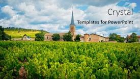  Presentation with church - Presentation design featuring burgundy-vinegrape-and-church-france background and a light blue colored foreground