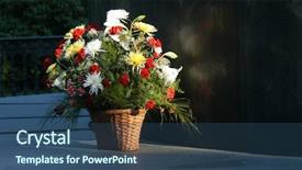  Presentation with ceremony - Presentation design featuring burial ceremony - flower basket of asters background and a ocean colored foreground