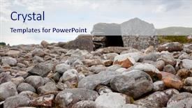  Presentation with neolithic - Cool new PPT theme with burial ceremony - neolithic south chambered cairn backdrop and a sky blue colored foreground