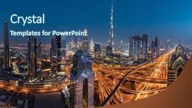  Presentation with arab - PPT layouts having burj khalifa - dubai skyline during sunrise background and a ocean colored foreground