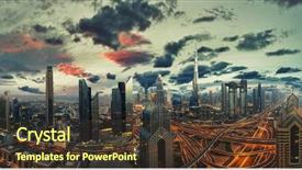  Presentation with khalifa - Audience pleasing slides consisting of burj khalifa - dubai sunset panoramic view backdrop and a tawny brown colored foreground