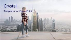  Presentation with khalifa - Colorful slides enhanced with burj khalifa - woman stands on roof backdrop and a sky blue colored foreground