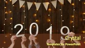  Presentation with new year 2019 - Presentation with burlap - people hands showing 2019 numbers background and a tawny brown colored foreground