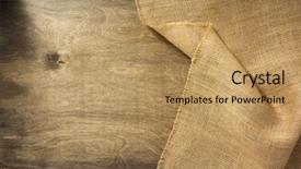  Presentation with gear wheels on wooden - Slide deck consisting of burlap hessian sacking on wooden background and a coral colored foreground