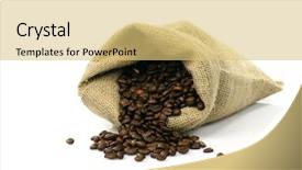  Presentation with sack of coffee beans - Colorful presentation enhanced with home decoration on curtain backdrop and a mint green colored foreground