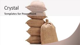  Presentation with textile industry white - PPT theme featuring burlap sacks isolated on white background and a light gray colored foreground