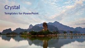  Presentation with monastery - PPT theme featuring burma bridge - monastery on island in myanmar background and a  colored foreground