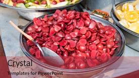  Presentation with fresh fruits salad on white - Beautiful slide deck featuring burmanese fruits at the street backdrop and a red colored foreground