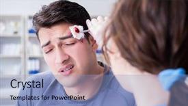  Presentation with female abstract black - Slide deck enhanced with burn first aid - young man visiting female traumatologist background and a light blue colored foreground