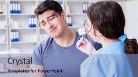  Presentation with female abstract black - PPT theme consisting of burn first aid - young man visiting female traumatologist background and a teal colored foreground